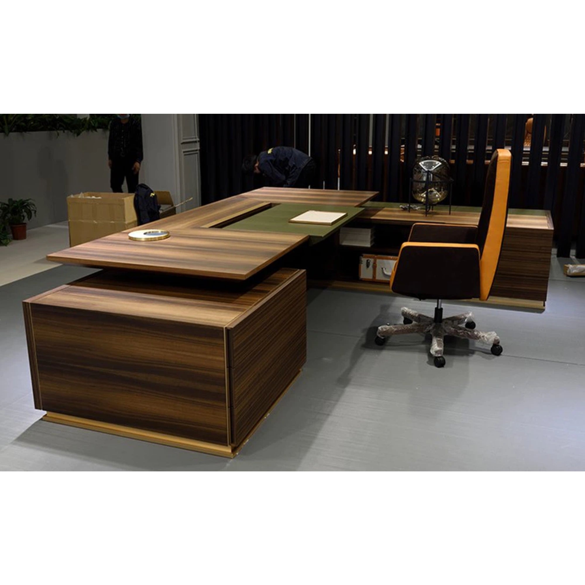 Director & Executive L-Shape Luxury Office Table with Modern Desk Design, Featuring Drawer and CPU Space, Stylish and Elegant Walnut Finish