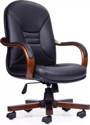 Office Chair Ergonomic Leatherette and Wooden Base & handles with padding give an extra dose of comfort