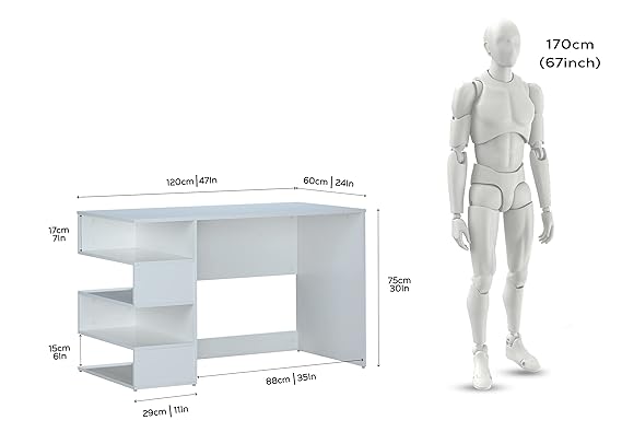 Office desk and Computer Table with Side Book Storage white color