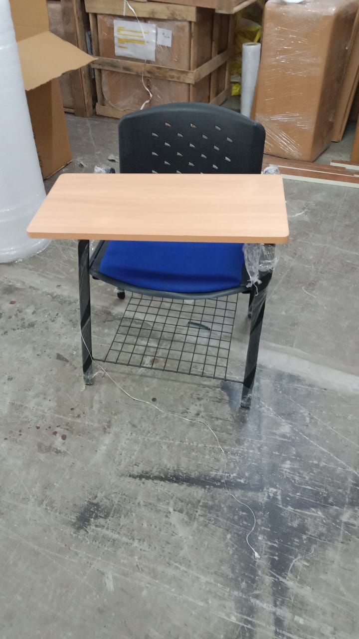 Modern Study Chair in Metal Legs with Wooden Writing Pad