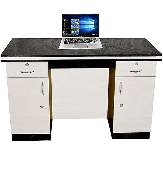 Office computer Table with Keyword Tray made high grade panel machine white and black