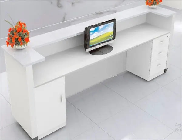 Reception Table for Office Luxury Design Counter Desk Made from Durable MDF with Surface for Various Interior Styles from Office Drawers and Storage - White & Grey