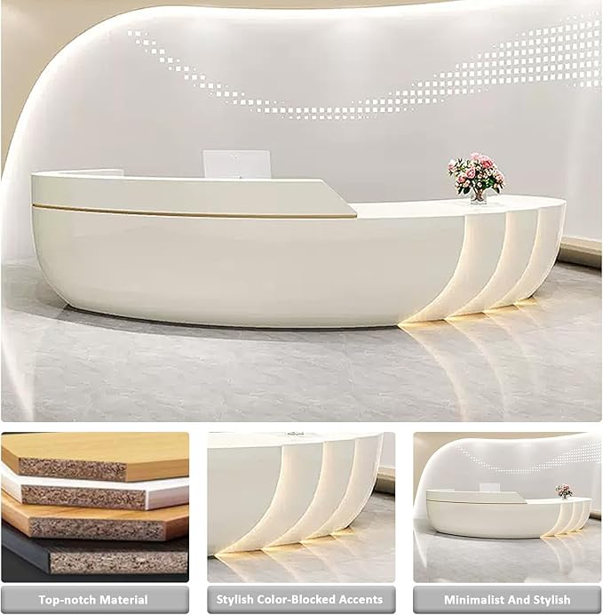 Reception Table for Office Stylish Design Made in MDF with Ply and LED Light & keyboard Try - White Color