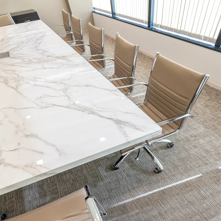 Meeting Table for Office Furniture Desk Premium Quality & Luxury Modern Design Made in Particle Board/ MDF/Plywood with Marble Pattern & Wire Manager Conference Tables