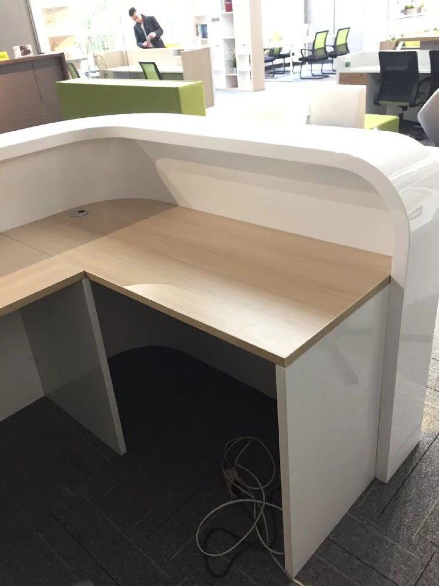 Luxury Reception Table for Office - Versatile and Accessible Modal Counter Desk Made from Durable MDF with Featuring Two Wire Managers, Ample Storage, and Comfortable Two-Person Seating