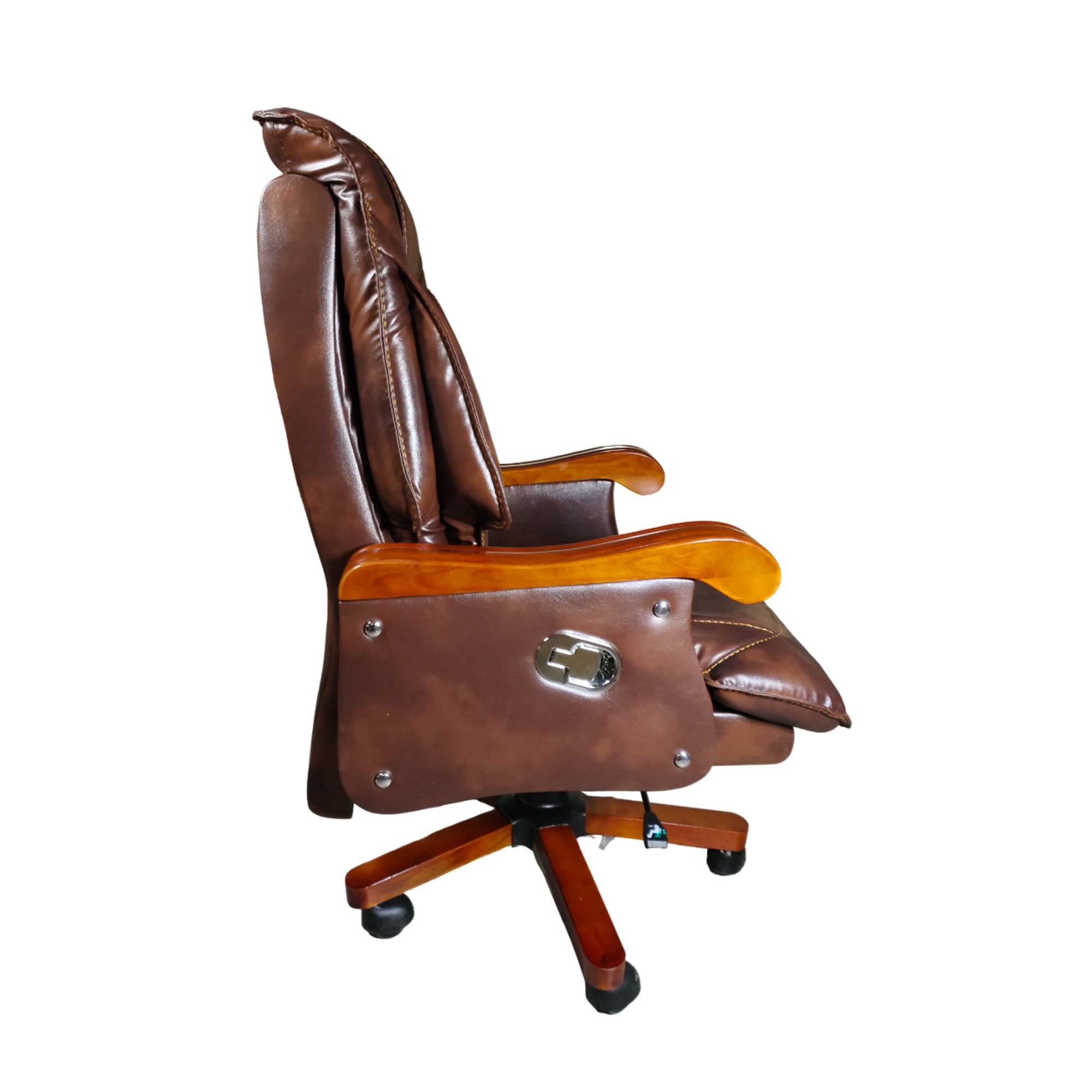 High Back Director Chair with Height Adjustable Wooden Base, Brown