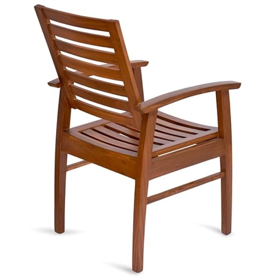 Home and Living Room Wooden Chair Made in Teak wood with Lumbar Support for Back Walnut Finish