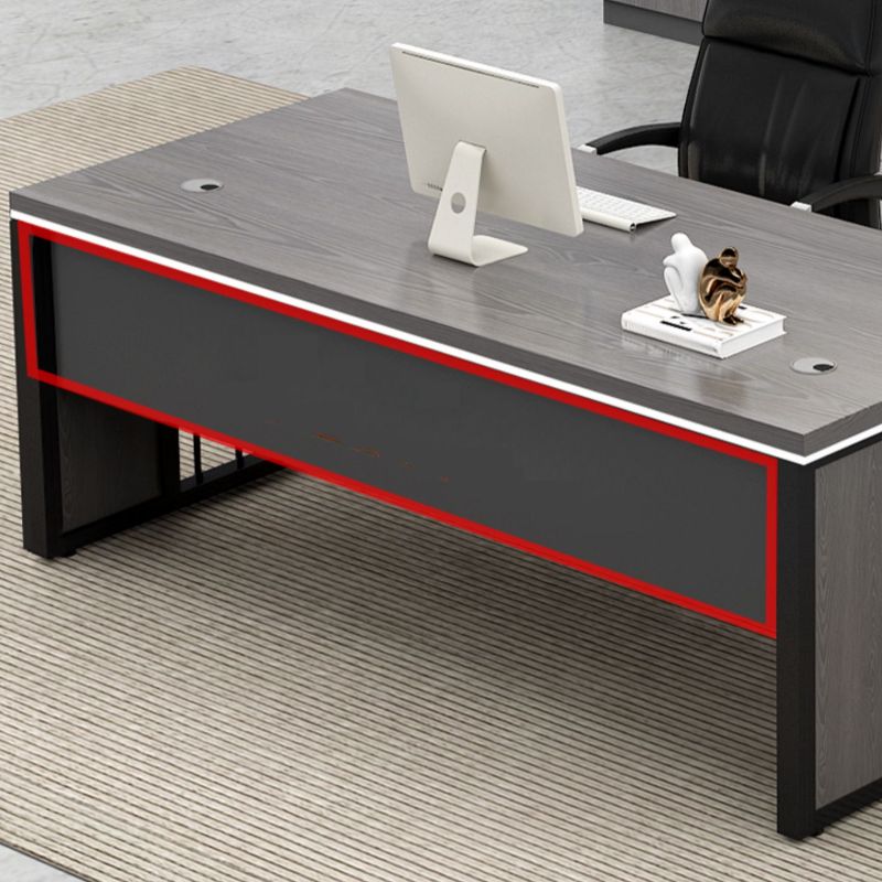 Director L-Shape Office Table Desk Made in Plywood with Wire Manager Drawers Lockable and Storage CPU Space & Metal Base - Grey