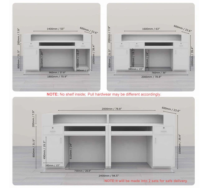 Reception Table for Office Luxury Modern Counter Stylish Design Made in MDF with Marble Pattern and drawer Keyword tray and CPU Space and Openable Storage - White Color