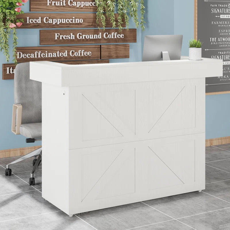 Reception Table for Office Front Counter Desk Made in MDF and Elevate Your Space with Elegant Design- White Color