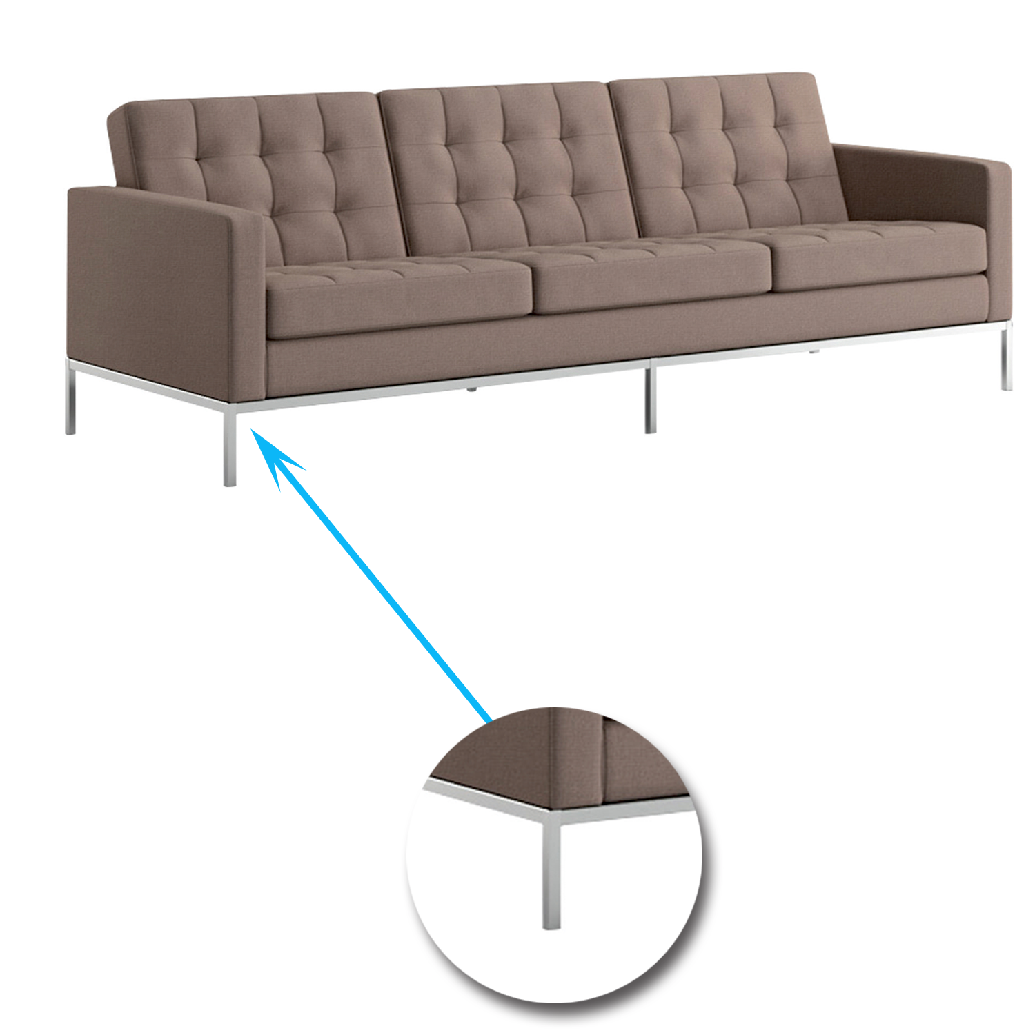 Metal Frame Legs Base Cushioned Fabric Sofa