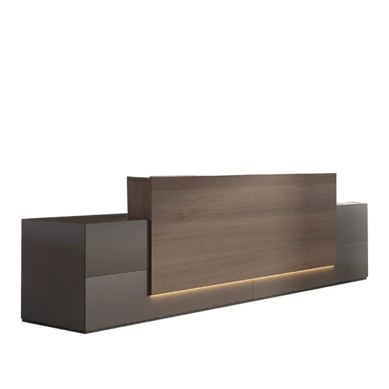 Reception Table for Office Luxury Modern Counter Made in MDF and LED Light 2 Drawers & Round Wire Manager - Grey Color