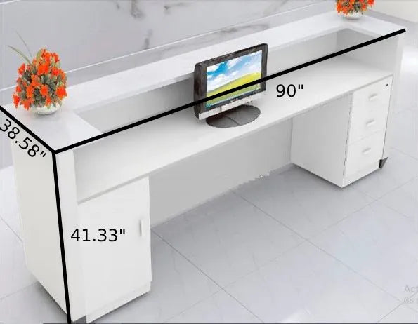 Reception Table for Office Luxury Design Counter Desk Made from Durable MDF with Surface for Various Interior Styles from Office Drawers and Storage - White & Grey