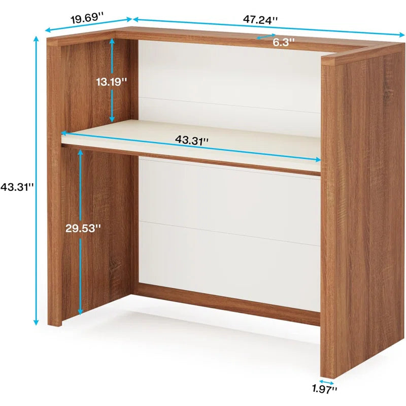 Reception Table for Office Front Counter Desk Made in Particle Board with Cable Management- Brown & White