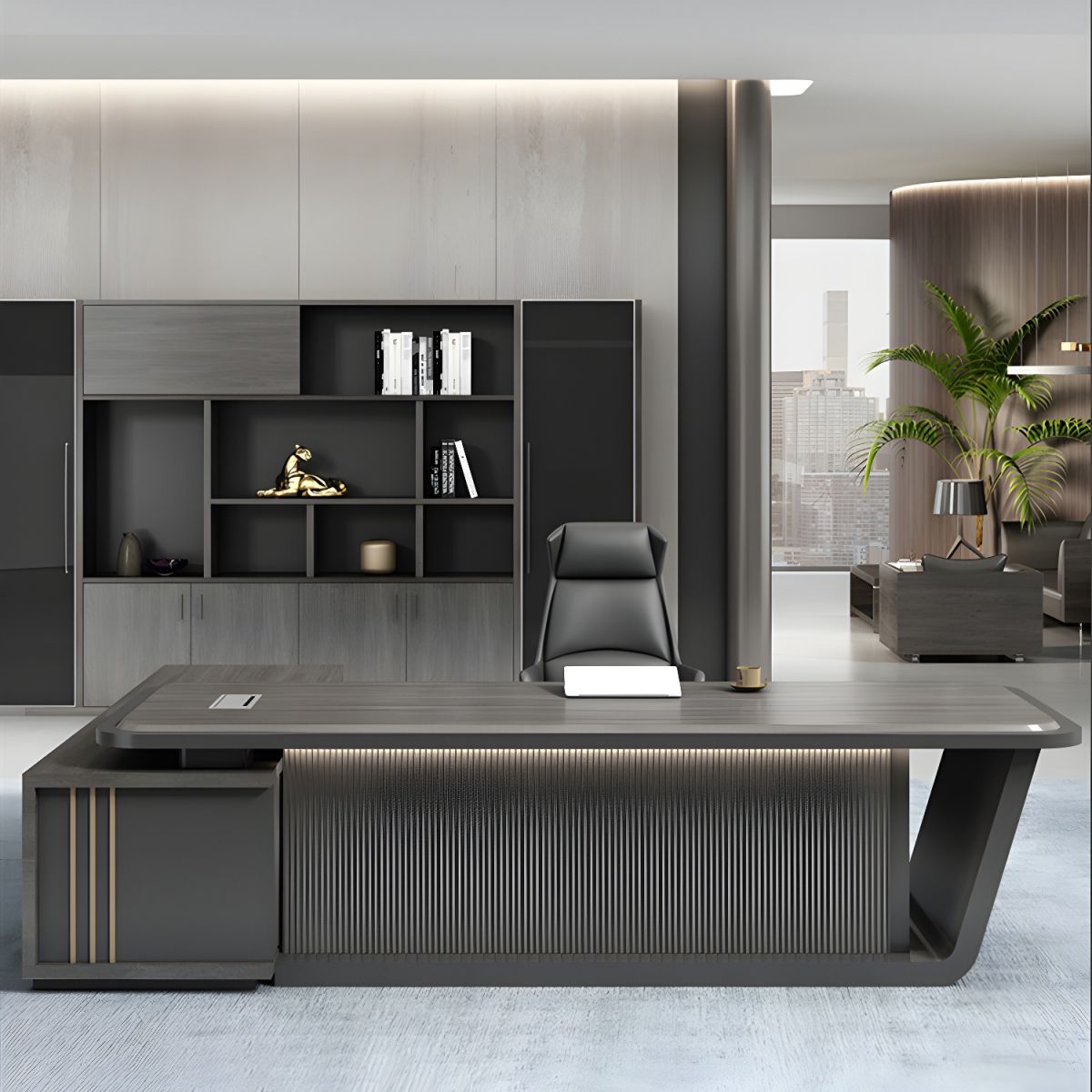 Director & Executive L-Shape Office Table Luxury Desk Made in MDF with Side Unit Drawer and Storage Wire Manager & CPU Storage and Sophisticated Touch to your Workspace