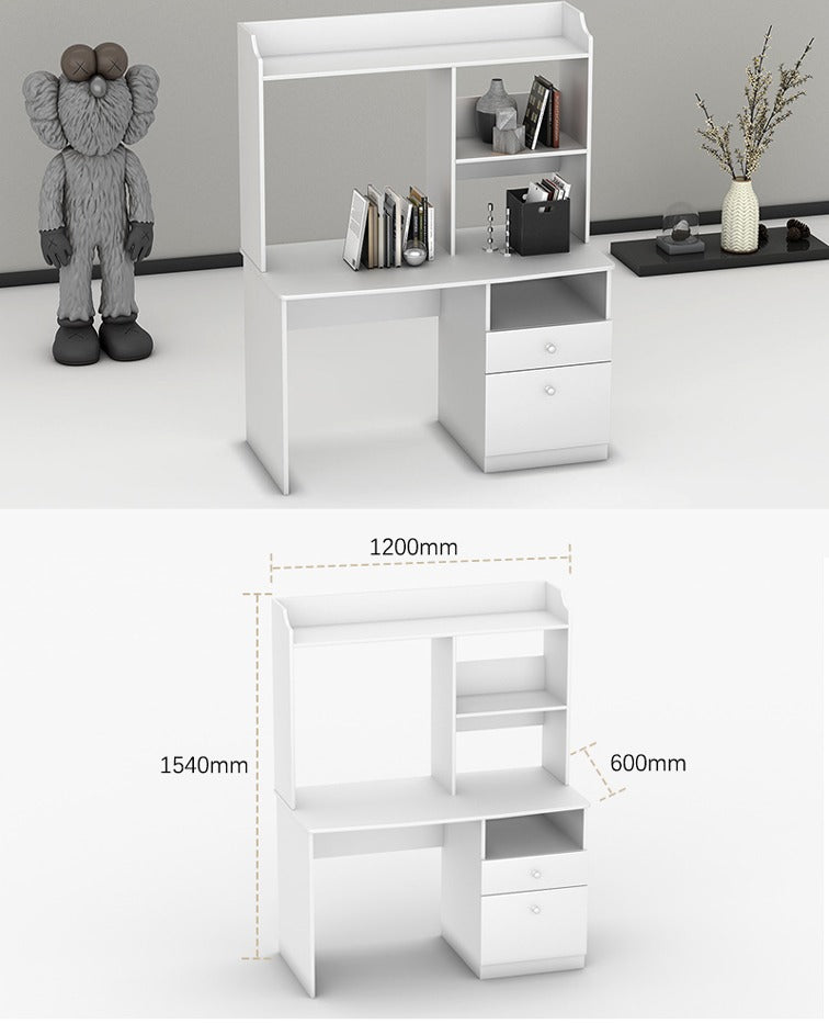 Computer table made in Particle Board with Drawer, 1 Storage & Book case- White Color