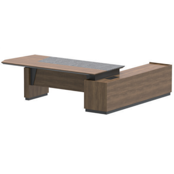 Director &amp; Executive L-Shape Luxury Office Table with Modern Desk Design, Featuring Drawer and CPU Space - Brown