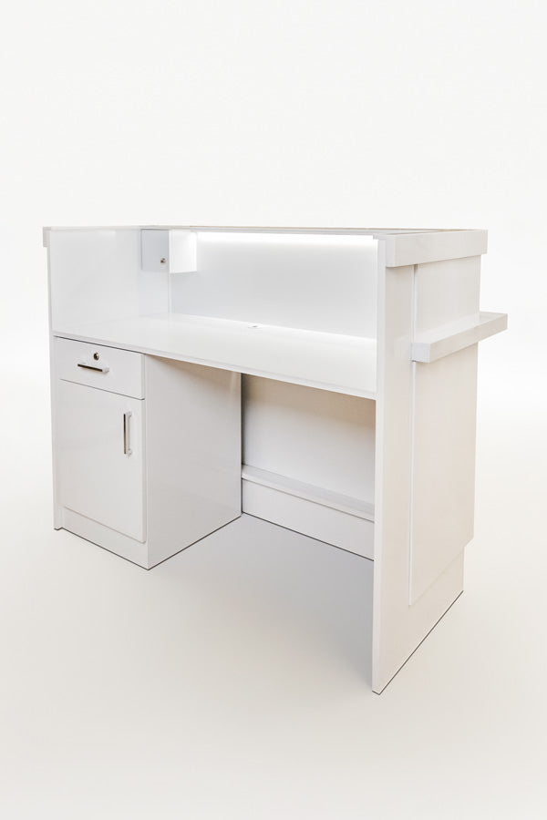 Reception Table for Office & Hotel Front Counter Desk Made in Particle Board and Solid Wood with Polish (Without Light)