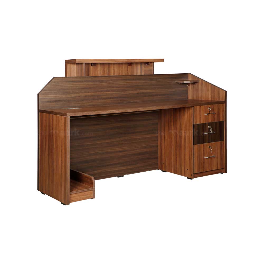 Reception Table Stylish for Office Made in Particle Board and CPU Space with Lockable Drawers & wire manager - Brown