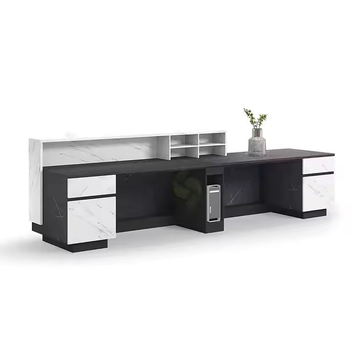 Reception Table for Office Luxury Modern Counter Stylish Design Made in MDF with Mica And Drawers & Ample Storage CPU Space - White & Grey