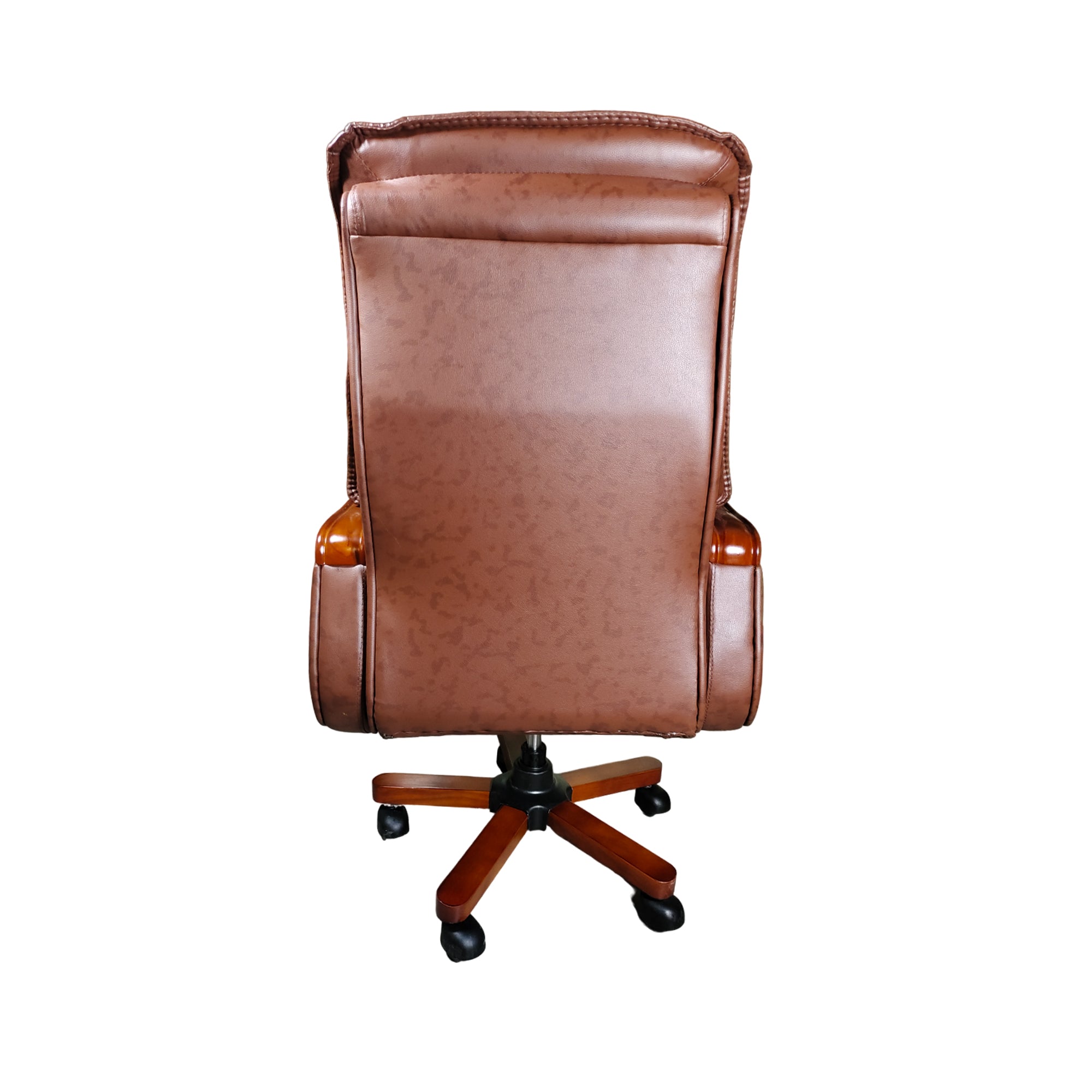 High Back Director Chair with Height Adjustable Wooden Base, Brown