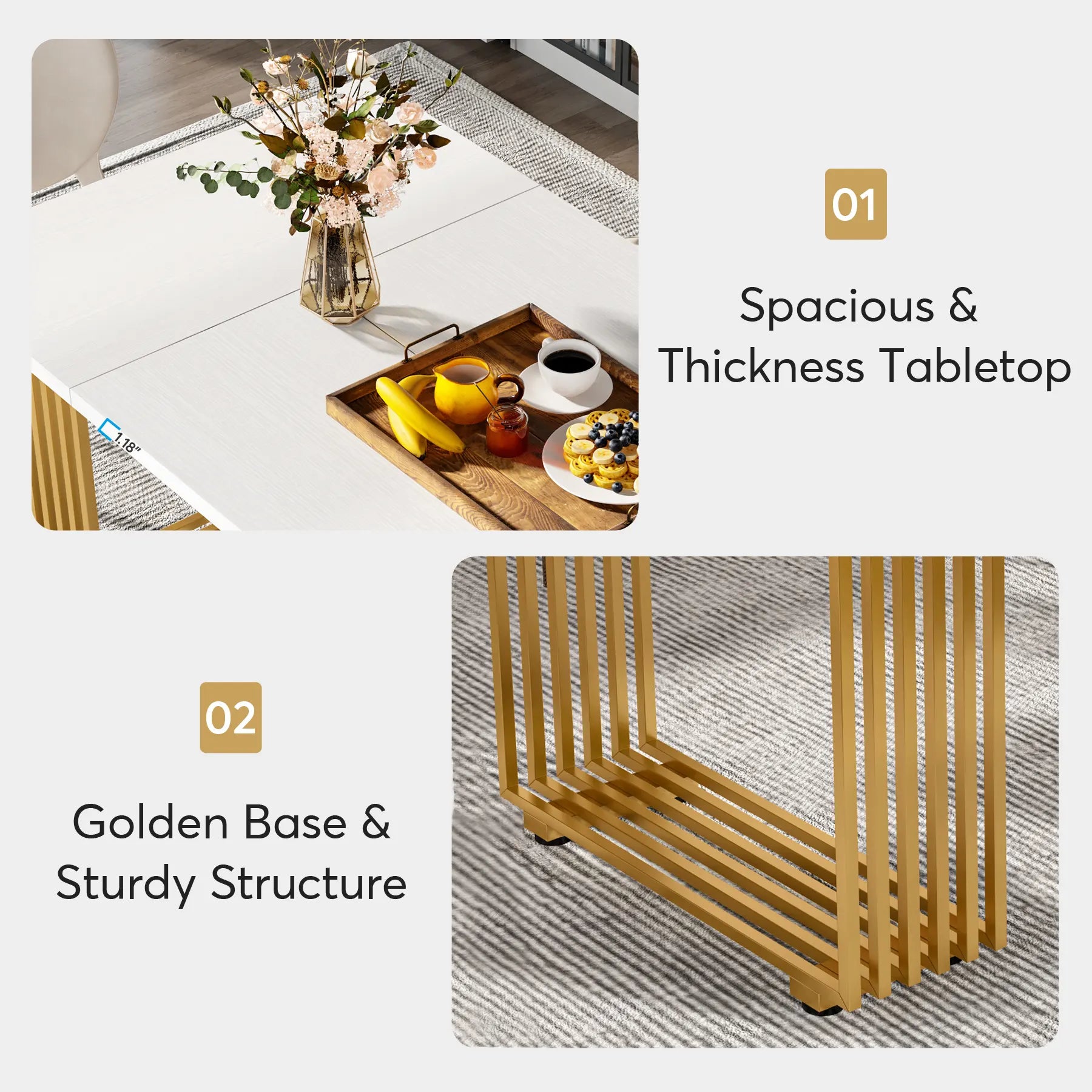 Director & Executive Office Table Made in Structure MS Frame Luxury Design with POP Up Box - White and Gold