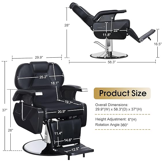 Salon Chair for Leatherette and Metal Frame Stylish with Adjustable and Recliner Parlor Chair Luxury High Premium Quality and Durable Barbershop & Tattoo Chair