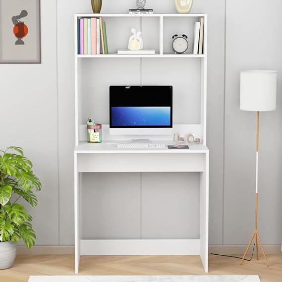 Home and Office computer Table with Bookshelf Made a Pre-laminated particle Board white Color