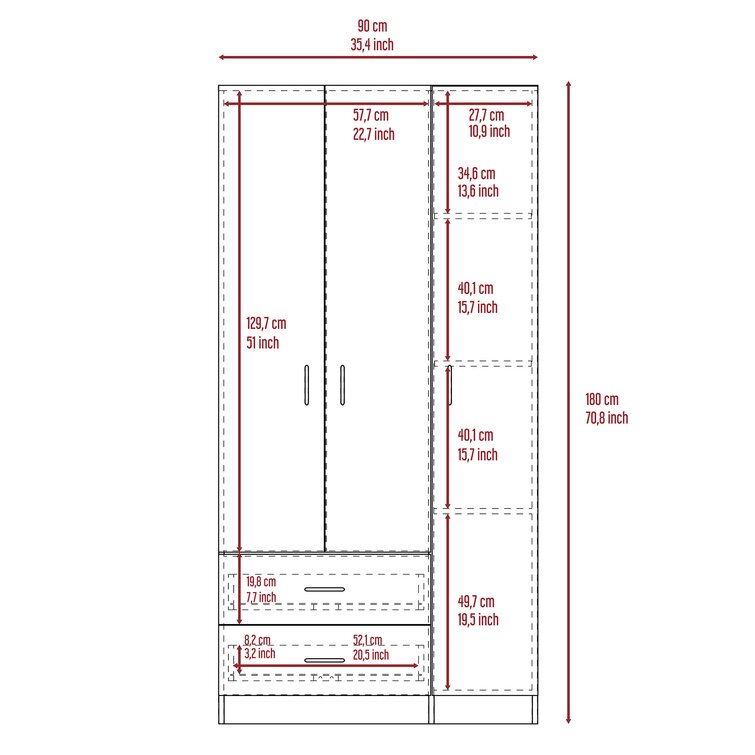 3 Door Wooden Wardrobe -