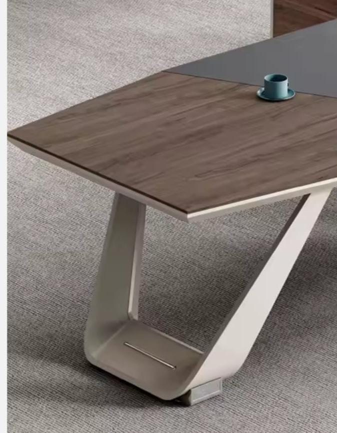 Director L-Shape Table Luxury Modern Office Desk with Made in MDF/Plywood with Side Unit and wire Manager - Beige Color