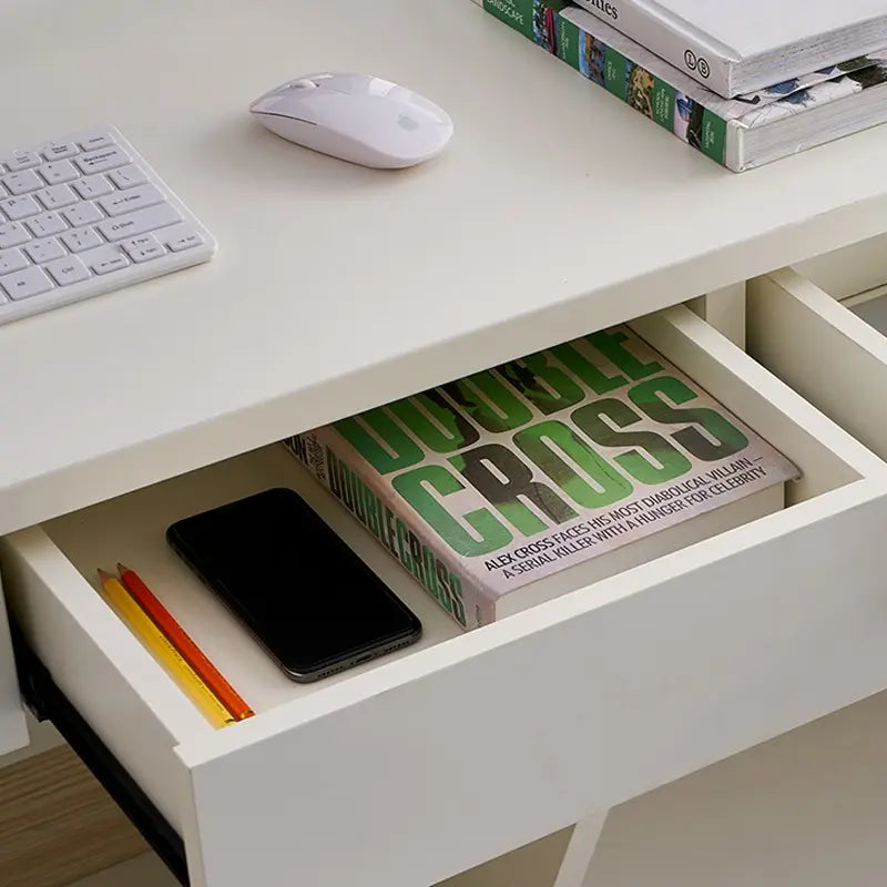 Reception Table for Office Counter Stylish Design Made in MDF and Multi Drawers & Round Wire Manager - Off  White Color