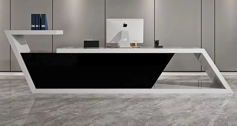 Luxury Reception Table for Office -Modal Counter Desk Made from Durable MDF with Elegant Design A Stylish Reception Desk to Enhance Office - White & Black