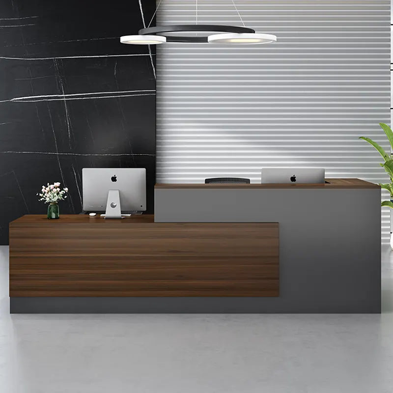 Reception Table for Office Luxury Modern Counter Stylish Design and Drawers Book Self Ample Storage & Openable Storage - Grey & Brown