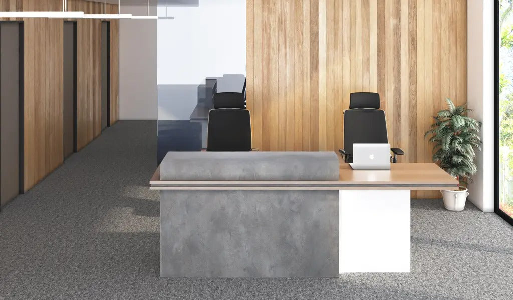 Reception Table Made In Engineered Wood Is Includes One Fixed Storage Pedestal and, Inbuilt Wire Management Grommet