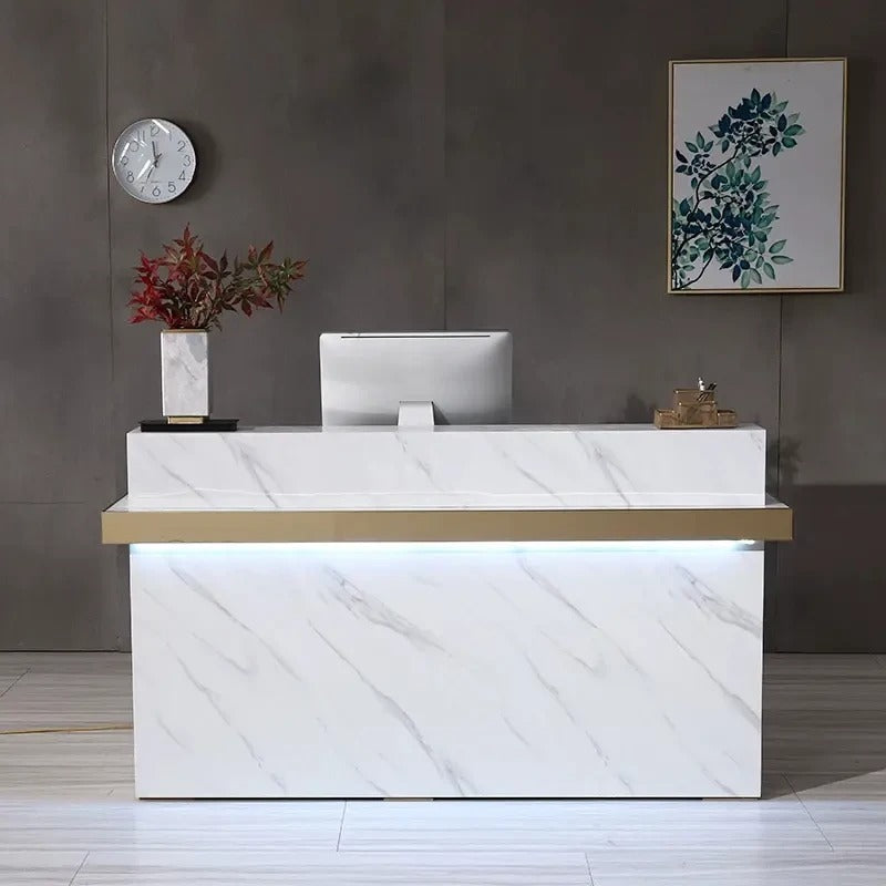 Reception Table for Office Luxury Modern Counter Stylish Design Made in MDF with Keyboard Tray And Drawers & Ample Storage CPU Space - White Color