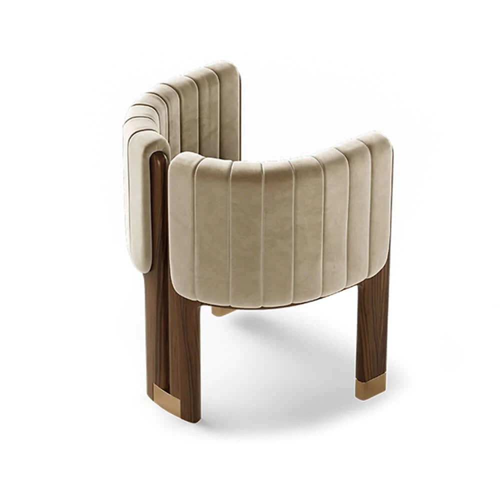 Luxury Modern Accent Chair made in Teak wood with Velvet / Pure Leatherette Upholstered Arm Chair - Camel Color