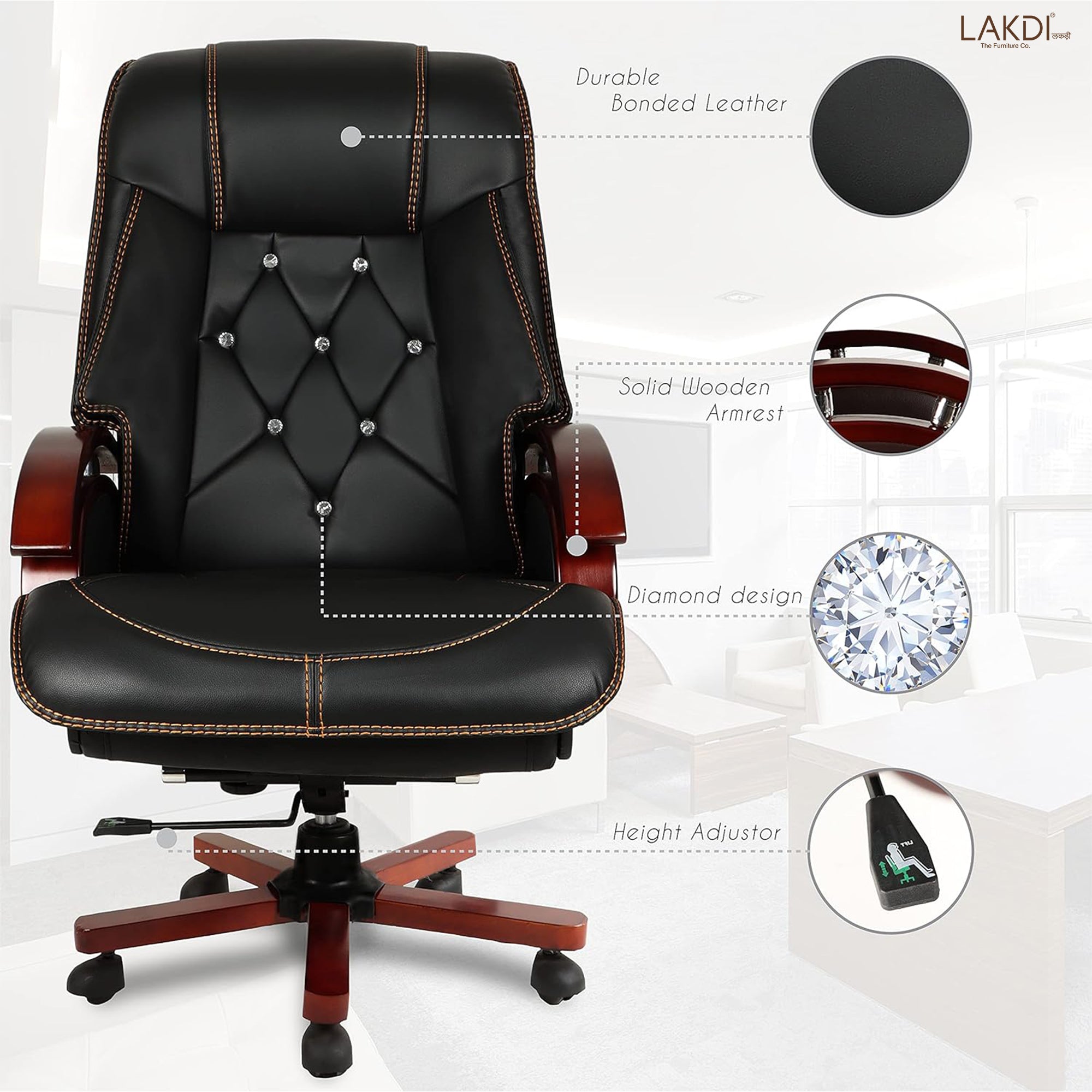 High Back Leatherette Director Chair with Wooden Base and Handle