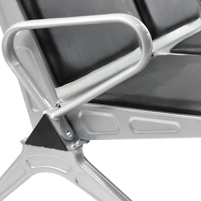 3-Seater Airport Chair with Metal Legs & Armrests, Polyester/Polyester Blend Seat, Seating with Sturdy SS 304 Frame for Durable Comfort and Support