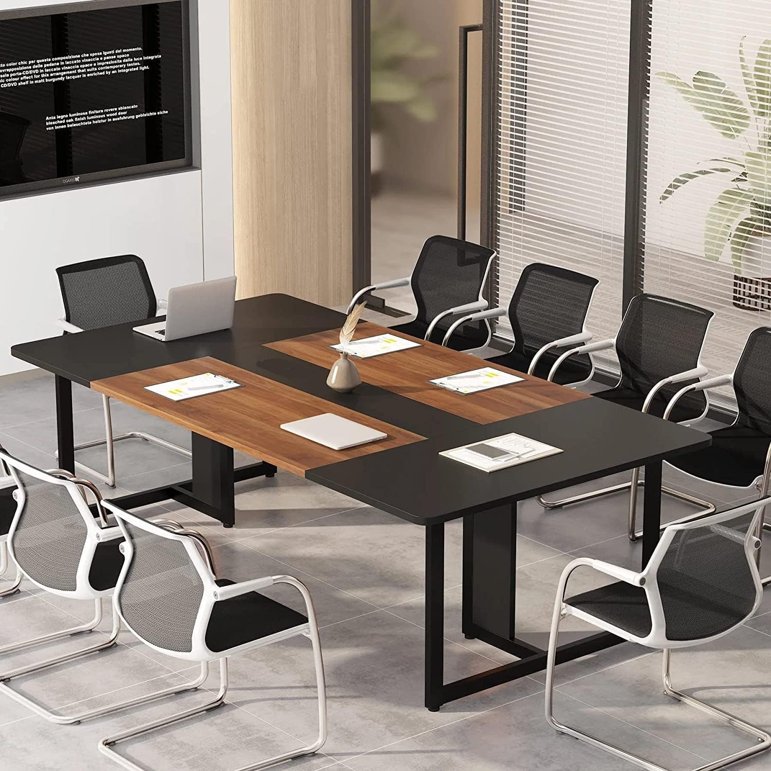 Conference & Meeting Office Room Table Furniture Made in Plyboard with Laminate and Base MS Metal Legs ( 8x4 Ft.)