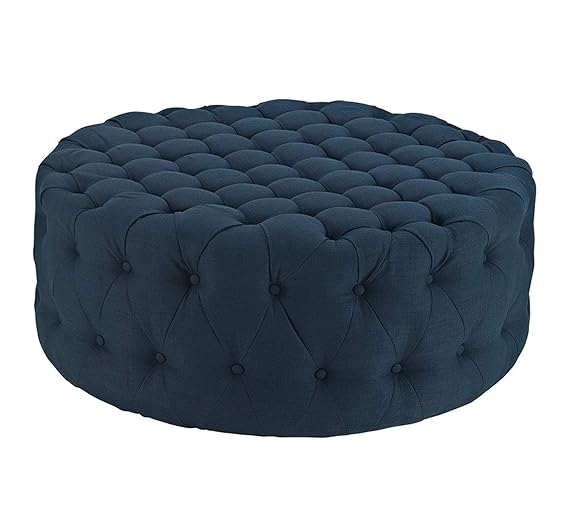 Ottoman with Wooden Base Fully Cushioned Cotton Fabric