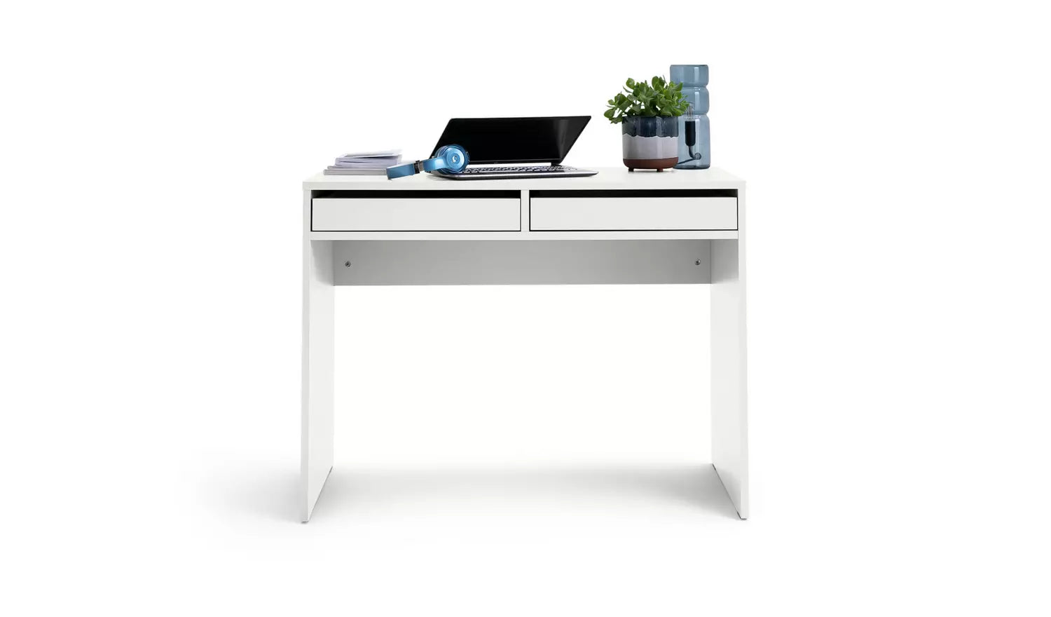 Office Computer table made in Particle Board and Two easy glide drawers give plenty white color