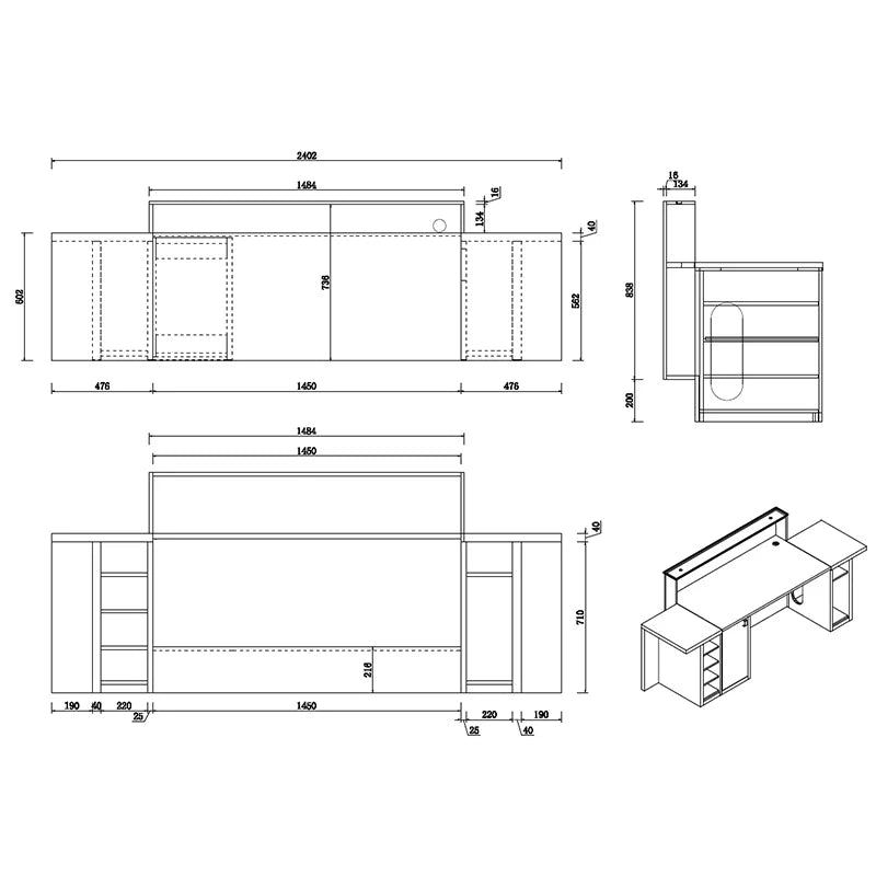 Reception Table Stylish Large for Office Made in MDF with Melamine 2 People Seater Counter and Openable Shutter and Cabinet- Light Walnut