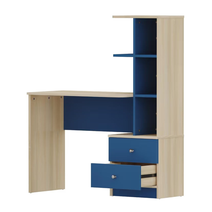 Home and Office Computer Table Made in Particle Board with Drawer and Book Self, Cabinet-Blue Color