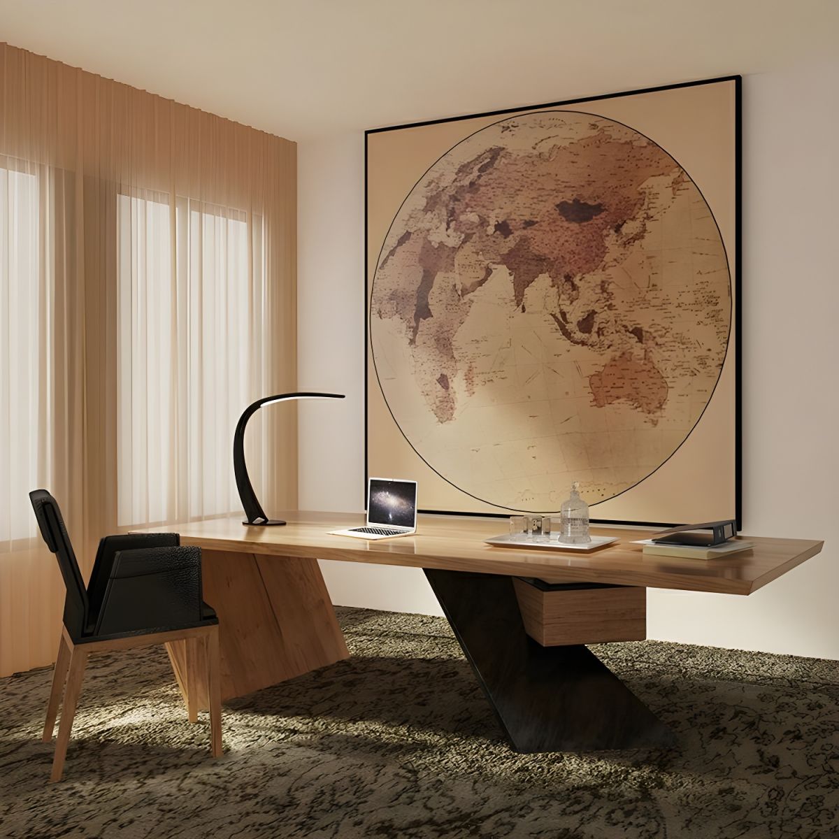 Director & Executive Rectangular Table for Office and  Contemporary Writing Desk Made in MDF - Brown