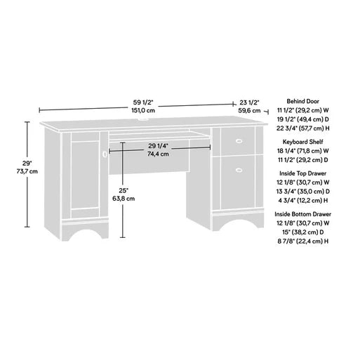 Office Computer Table with Keyword Tray and 2 Drawer & 1 File Storage in Brown Color