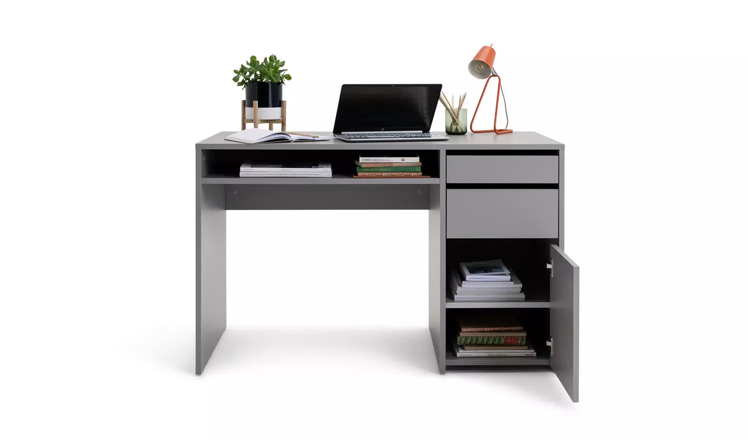 Office Computer table made in Particle Board and 2 drawers with metal runners 1 fixed shelf Grey Color