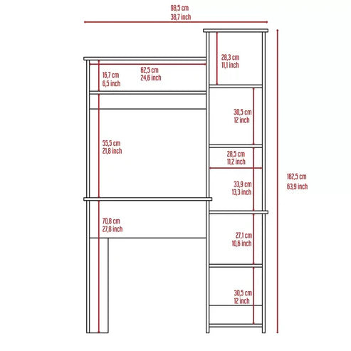 Home and Office Computer Table with Hutch Made in Particle Board and Bookshelf - Dark Brown