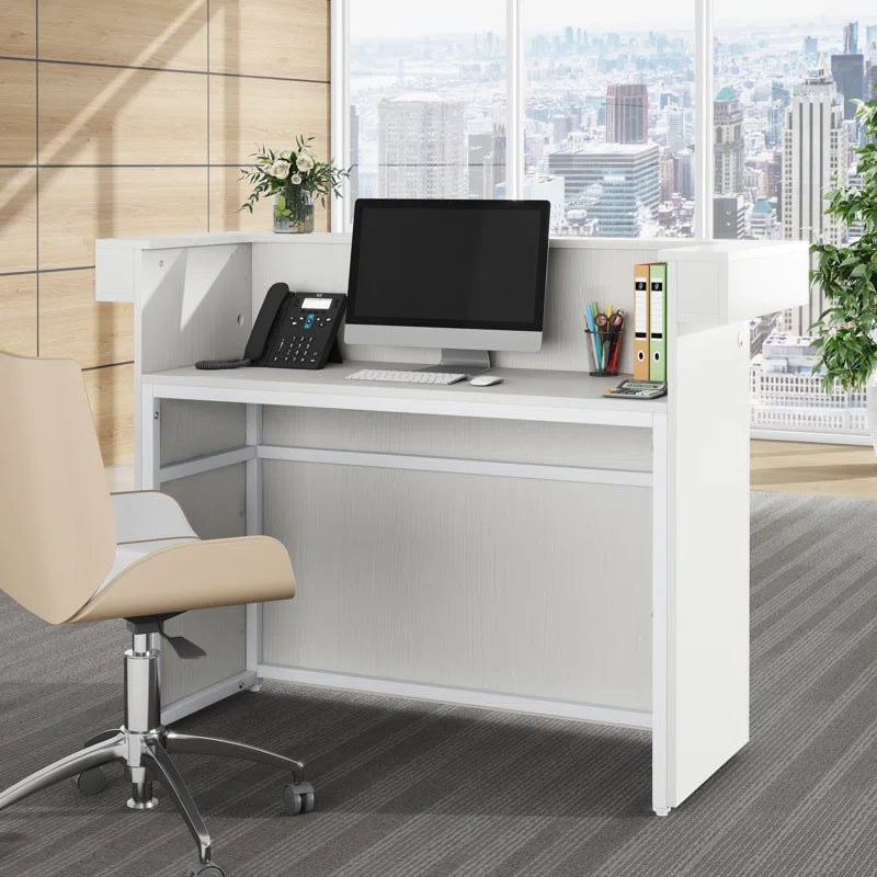 Reception Table for Office Front Counter Desk Made in MDF and Elevate Your Space with Elegant Design- White Color