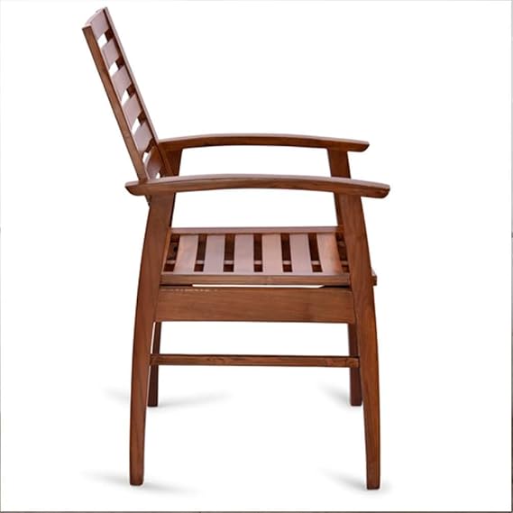 Home and Living Room Wooden Chair Made in Teak wood with Lumbar Support for Back Walnut Finish