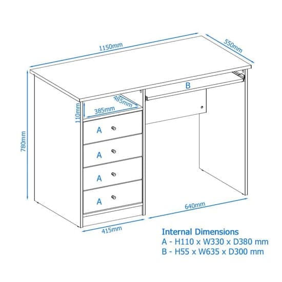 Home and Office Computer Table Sliding keyboard Made in MDF with  Four pacious drawers for convenient storage of office supplies and personal items